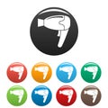 Home hair dryer icons set color