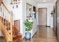 Home hallway with wooden floor, white furniture and mirror Royalty Free Stock Photo