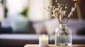 Home Harmony - A Reed Diffuser, Candle, Eucalyptus, and Perfume Combine for a Perfect Hygge and Aromatherapy Setting Royalty Free Stock Photo