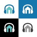 Home and headphone logo icon, house and headset symbol, studio podcast sign - Vector Royalty Free Stock Photo