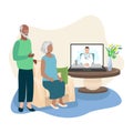 Doctor consults an elderly patient via online video communication