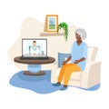 Doctor consults an elderly patient via online video communication