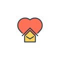 Home with heart icon, color, line, outline vector sign, linear style pictogram isolated on white. Symbol, logo illustration Royalty Free Stock Photo