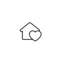 Home with heart linear icon on white