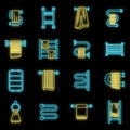 Home heated towel rail icons set vector neon