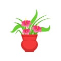 Home Hibiscus Flower In The Flowerpot, Flower Shop Decorative Plants Assortment Item Cartoon Vector Illustration