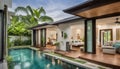 home or house building Exterior and interior design showing tropical pool villa with green garden and bedroom Royalty Free Stock Photo