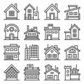 Home and House Buildings Icons Set. Line Style Vector Royalty Free Stock Photo