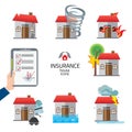 Home and house insurance and risk icons illustration vector set Royalty Free Stock Photo