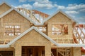 Home House Maison Under Construction Framing Exterior View Summer Cloudy Sky Background