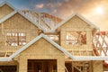 Home House Maison Under Construction Framing Exterior View Sunset Sky Background Royalty Free Stock Photo