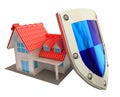 Home house protection safety insurance shield metalic - 3d renderering