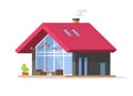 Home house small 3d isolated vector icon, modern bathhouse villa and veranda patio graphic cut out on white illustration,