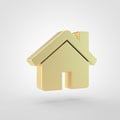 Golden home icon isolated on white background.