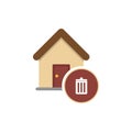 Garbage removal service flat design glyph icon. House with trashcan inside