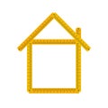 Home icon made from yellow folding rule. Building, house development. Flat style vector illustration isolated on white