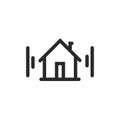 Home icon vector symbol, line outline art house pictogram signal waves, idea of door phone protection technology or Royalty Free Stock Photo