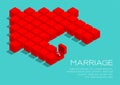 Home icon from Wedding ring box 3D isometric pattern, Marriage and family concept poster and social banner post horizontal design