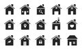 Home icons. Black flat homes shapes. Houses silhouettes symbols of homepage, web buttons. Simple style buildings. Vector Royalty Free Stock Photo