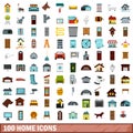 100 home icons set, flat style Royalty Free Stock Photo