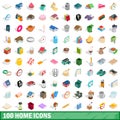 100 home icons set, isometric 3d style Royalty Free Stock Photo