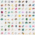 100 home icons set, isometric 3d style Royalty Free Stock Photo