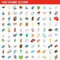 100 home icons set, isometric 3d style Royalty Free Stock Photo