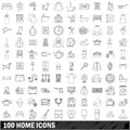 100 home icons set, outline style