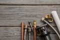 Home improvement background with plumbing tools and equipment Royalty Free Stock Photo