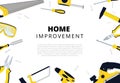 Home improvement background with repair tools. House construction layout. Renovation backdrop with carpenter instruments flat lay Royalty Free Stock Photo
