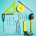 Home improvement concept. Set work hand tool for construction or repair of house Royalty Free Stock Photo