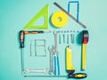 Home improvement concept. Set work hand tool for construction or repair of house Royalty Free Stock Photo