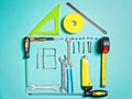 Home improvement concept. Set work hand tool for construction or repair of house