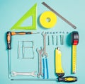 Home improvement concept. Set work hand tool for construction or repair of house Royalty Free Stock Photo