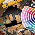 Home Improvement Concept - Work Tools and House Royalty Free Stock Photo