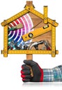 Home Improvement Concept - Work Tools and House Royalty Free Stock Photo