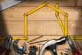 Home Improvement Concept - Work Tools and House Royalty Free Stock Photo