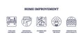Home improvement icons outline showing tools, renovation, and design concepts.... Royalty Free Stock Photo