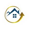 home improvement logo vector icon Stylist House and Roof Sign with Up Arrow Symbol Royalty Free Stock Photo