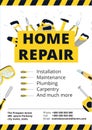 Home improvement poster or flyer with repair tools. House constr Royalty Free Stock Photo