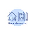 Home improvement and remodeling, house plan services, residential building renovation concept, blueprint and pencil, vector icon