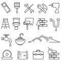 Home improvement, renovation and remodeling line icon set