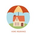 Home insurance concept flat design vector illustration. House protected under umbrella. Residents home real estate protection. Royalty Free Stock Photo