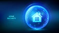 Home Insurance concept. Real estate insurance. Home security protection. Abstract 3D sphere or globe with surface of hexagons with Royalty Free Stock Photo