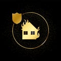 home, insurance, fire gold icon. Vector illustration of golden particle background