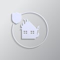 home, insurance, fire, icon, vector, insurable, fuse paper style. Grey color vector background- Paper style vector icon