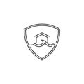 Home insurance and flood protection, building shield from flood. Vector icon logo illustration