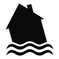 Home insurance for floods, black vector icon