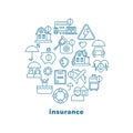 Home insurance and property line vector icons in circle design