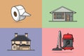 Home Interior Cleaning equipment icons collection vector illustration. Interior objects icon concept.